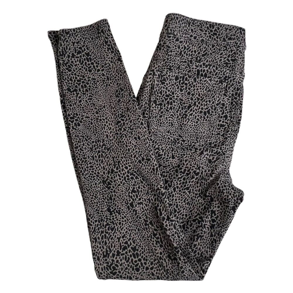 Spanx Womens High Rise Black Tan Animal Print Pull On Jean-ish Ankle Jeans Small